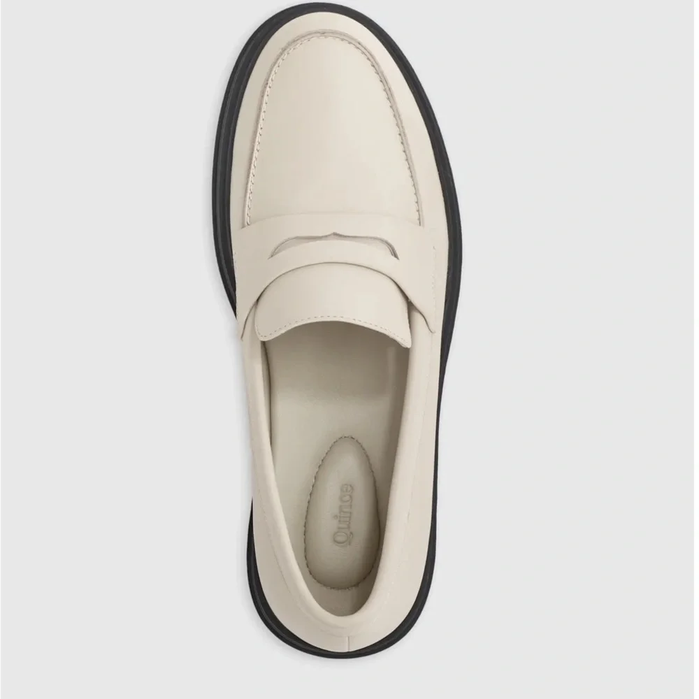 Quince| EUC Women’s Size 7 Cream Loafers with Black Soles - Picture 3 of 14